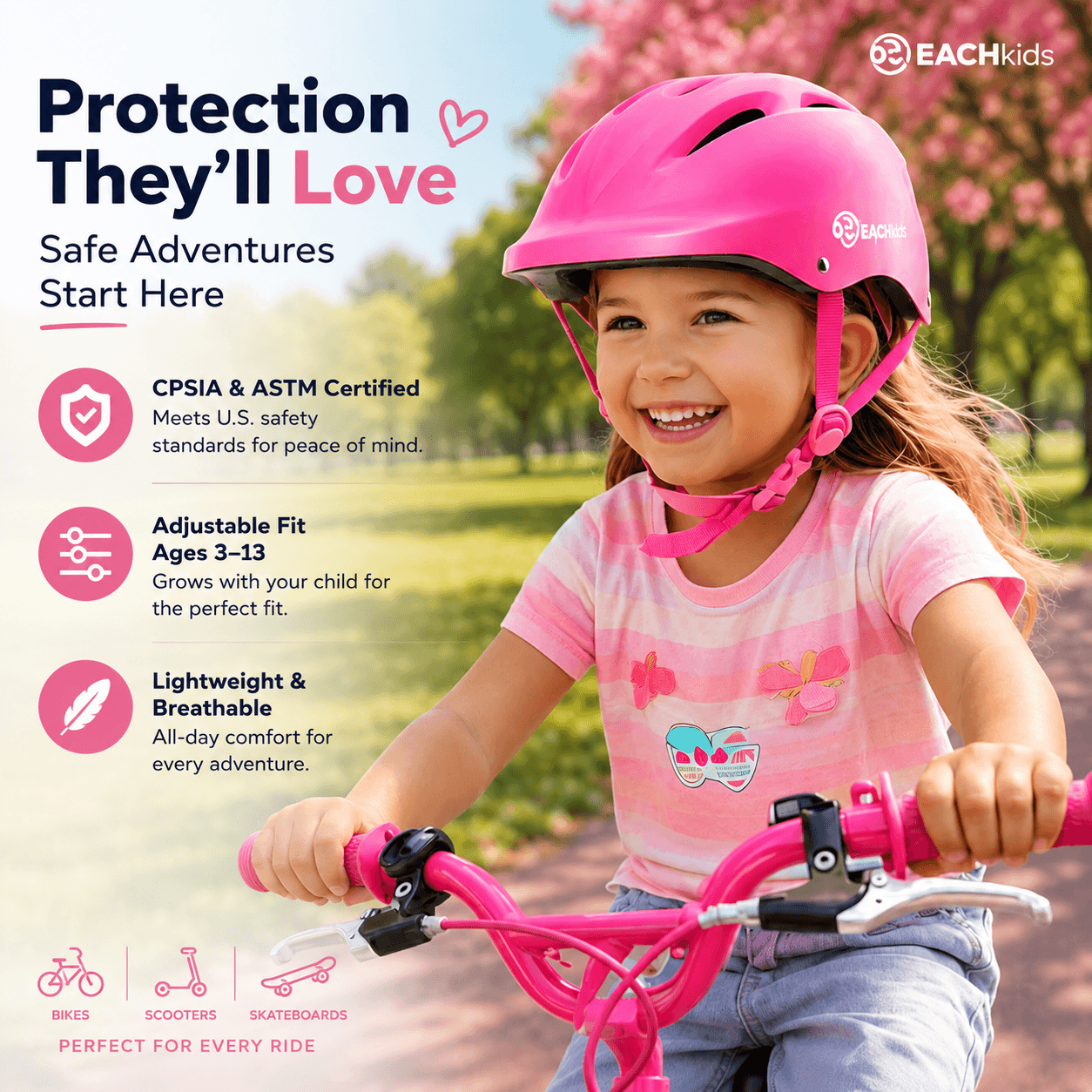 EACHkid Kids Bike Helmet Ages 3–13 CPSIA Certified